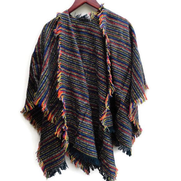 Vintage Sweaters - Woven unisex poncho shawl one size s m l